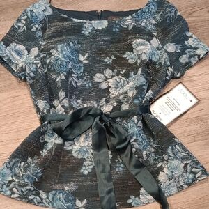 Adrianna Papell Blue Gray Peplum Tie Front Blouse